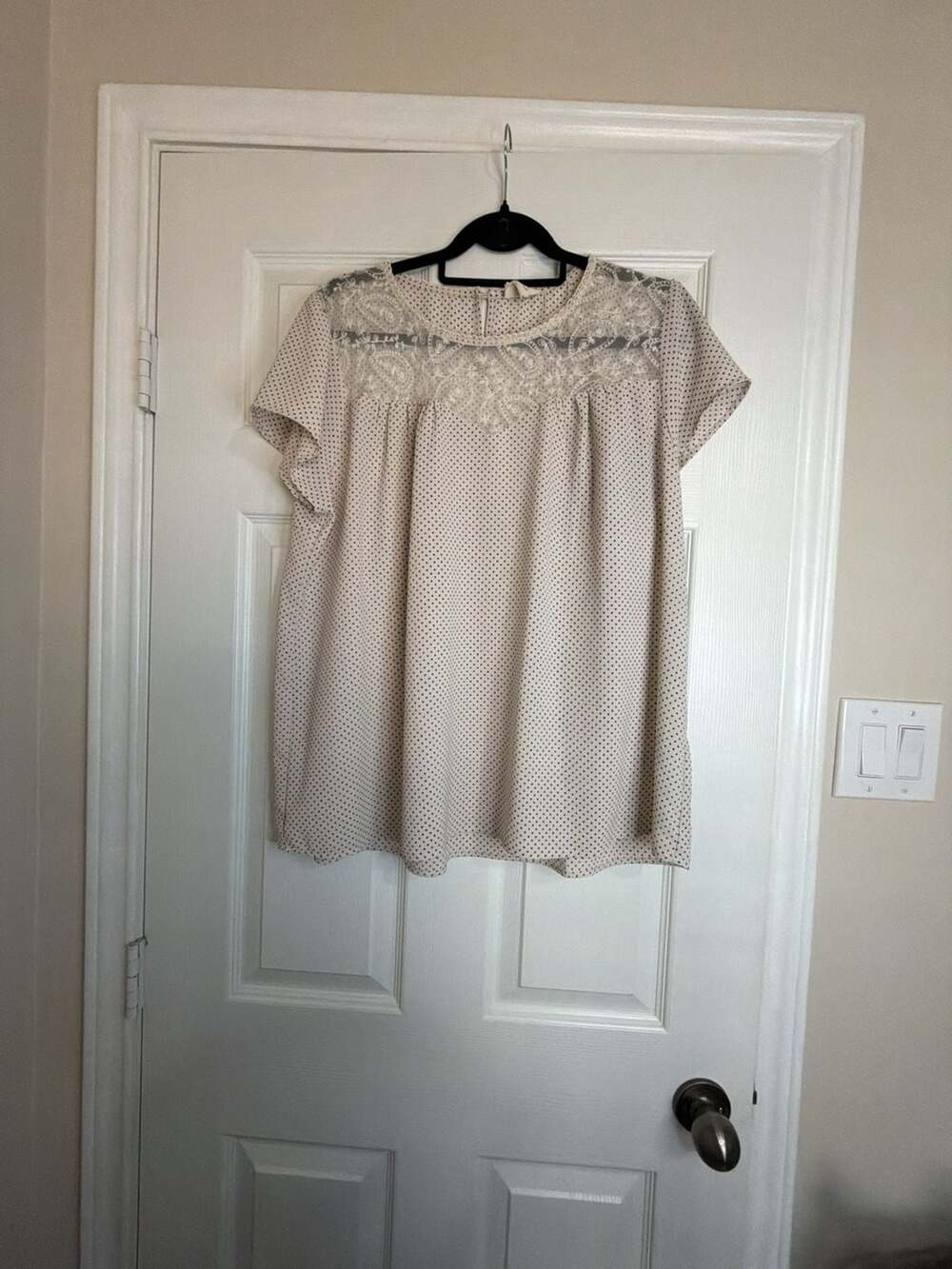 Perch by Blu Pepper Ivory Polka Dot Lace Yoke Blouse 2XL